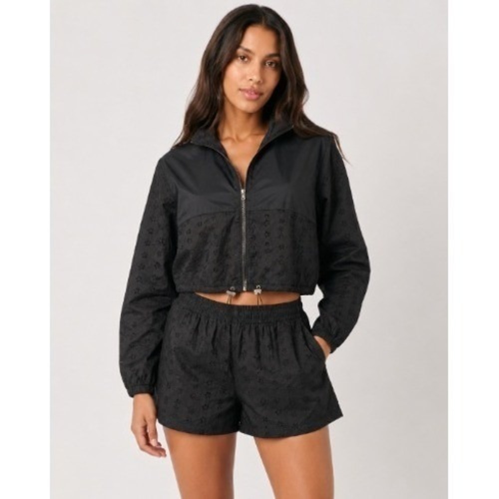 OTOS Active Black Eyelet Floral Windbreaker‎ Jacket and Shorts Set NWT Medium